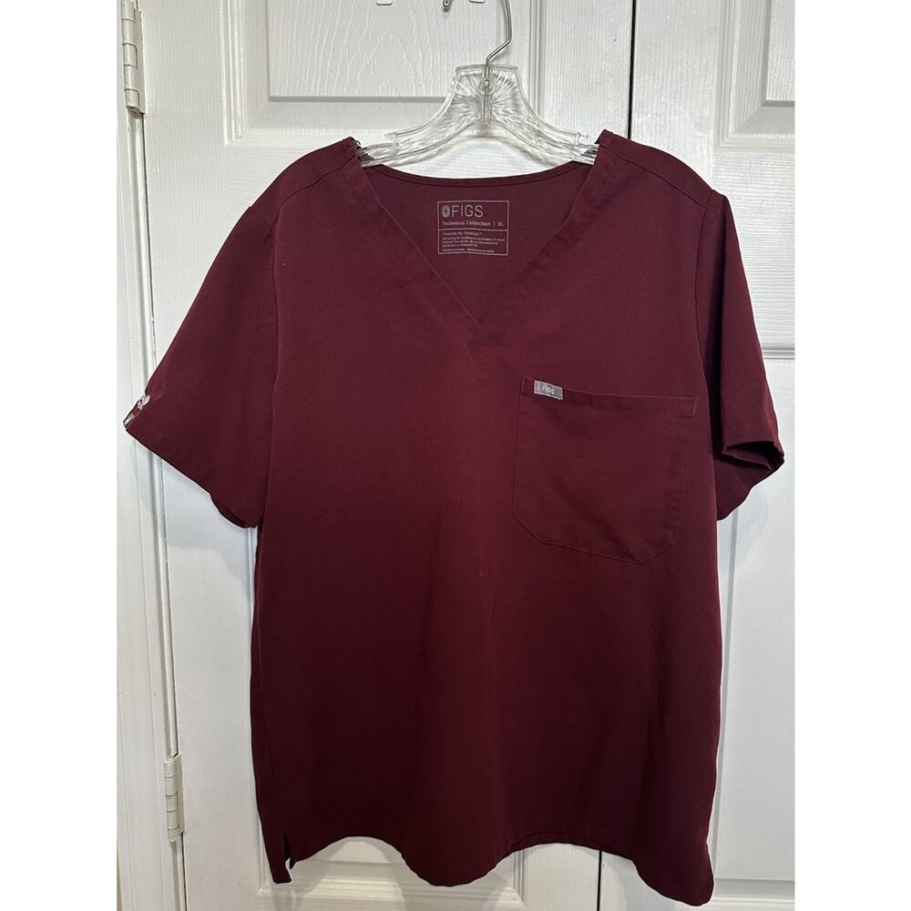 FIGS Women's Catarina One-Pocket Scrub Top Burgundy Red Size XL AYA Healthcare